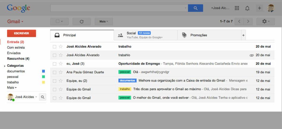 Caixa de entrada do Gmail.