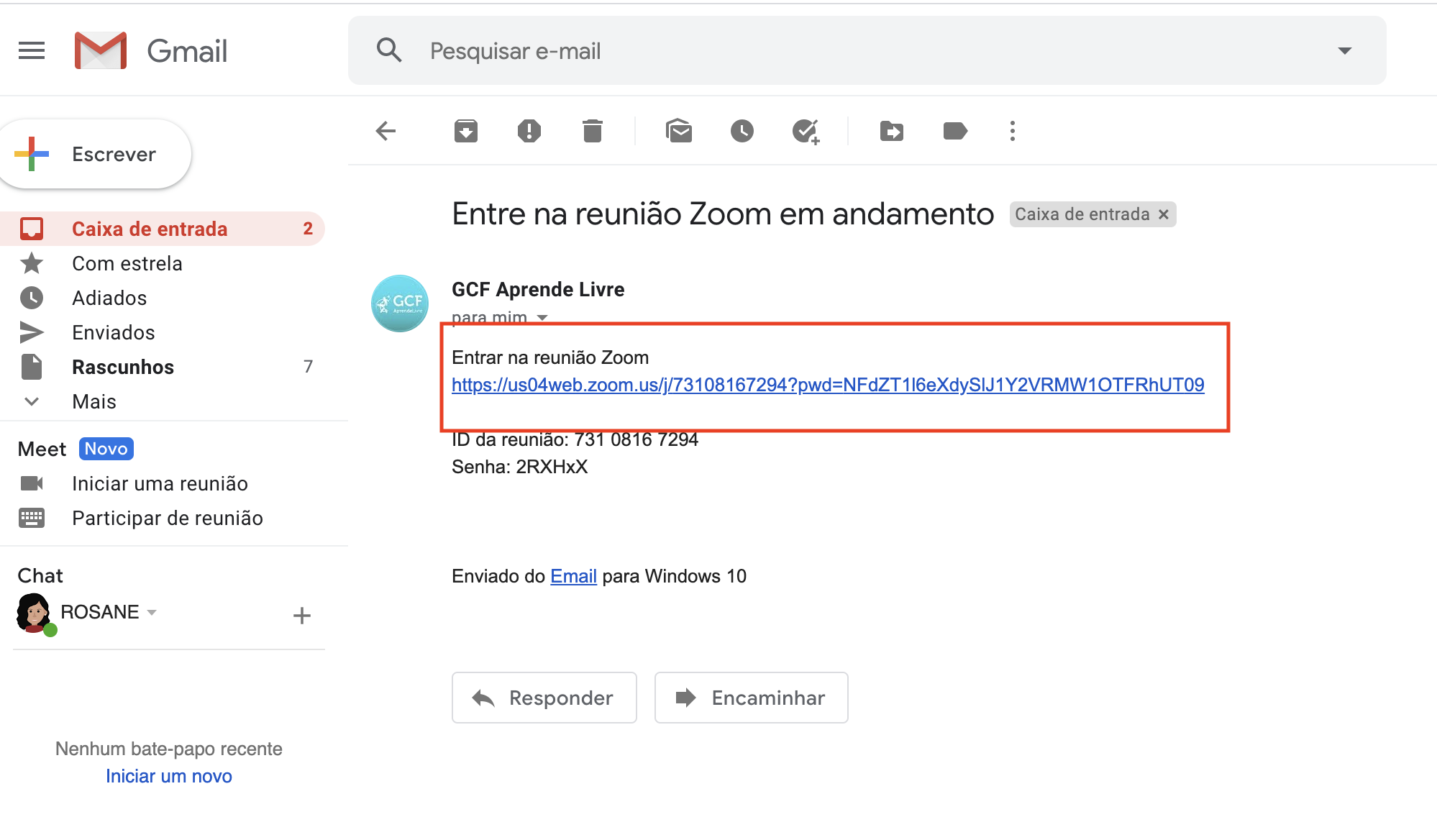 Imagem convite com link para participar de uma reunião do Zoom