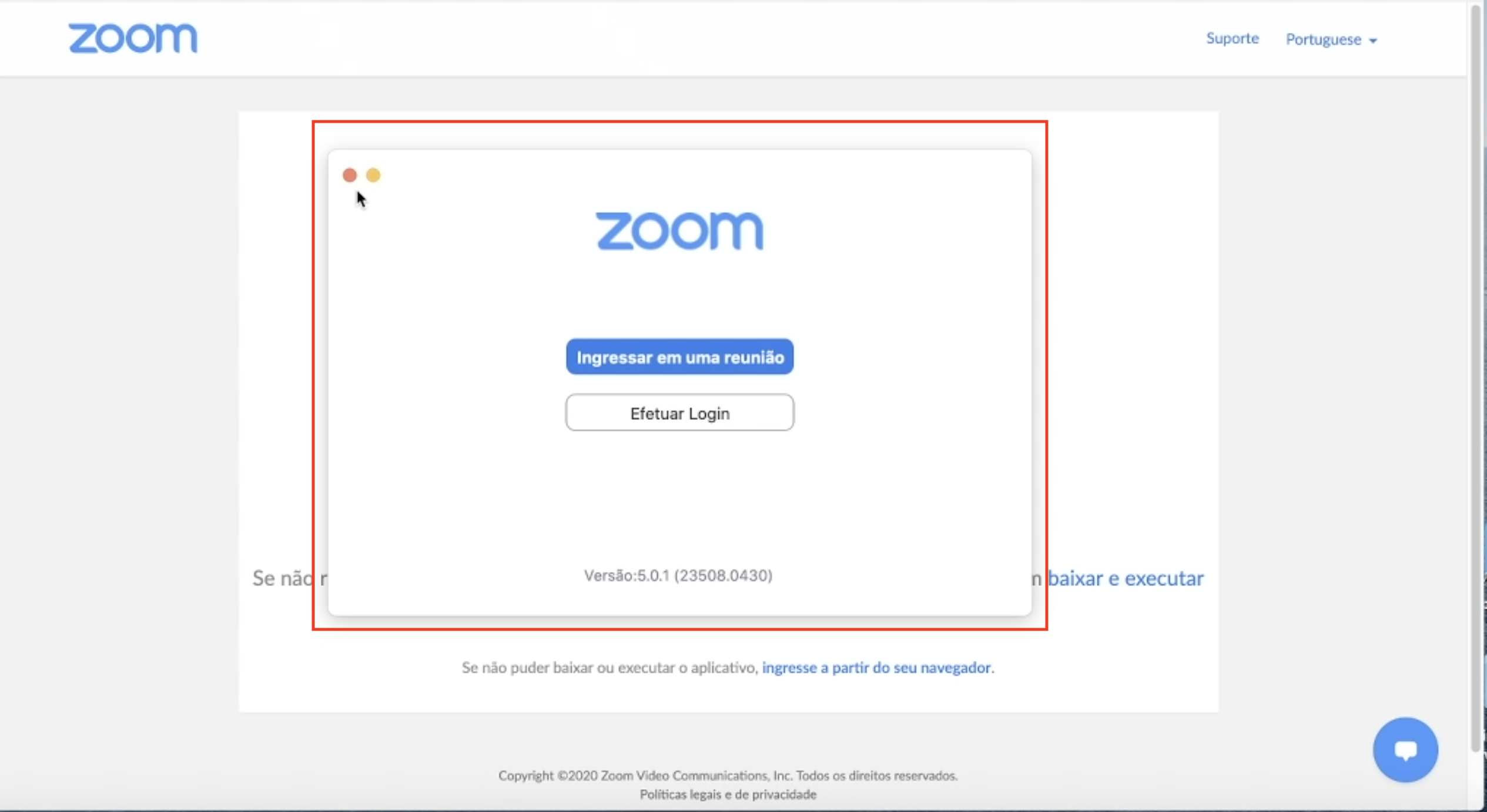 Imagem passo 4 mostra a janela inicial do zoom após ser instalado no computador