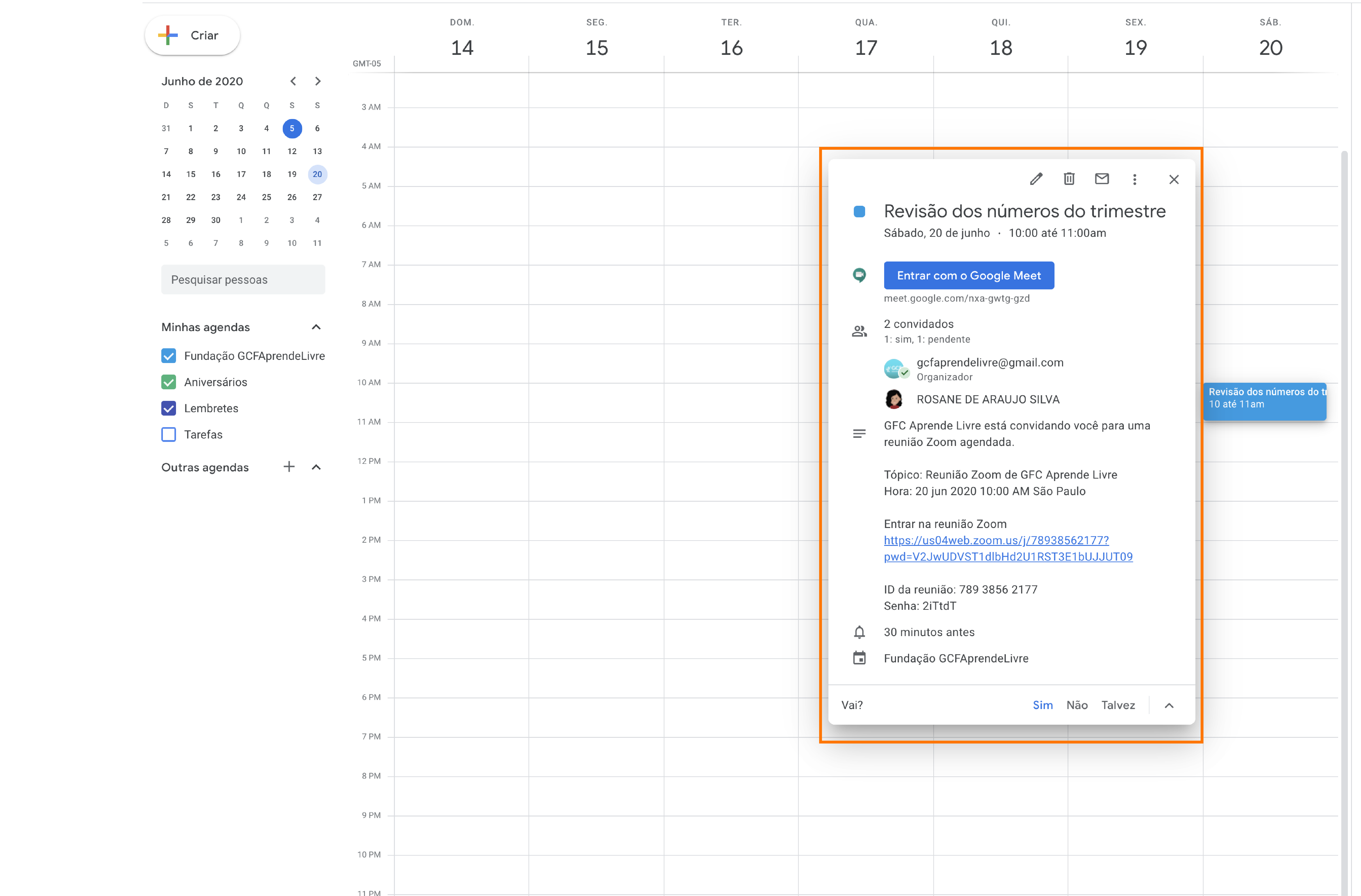 Imagem como agendar sua reunião do zoom no Google agenda 7