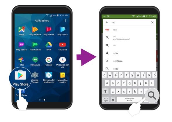 Passos um e dois para baixar aplicativos no Android.