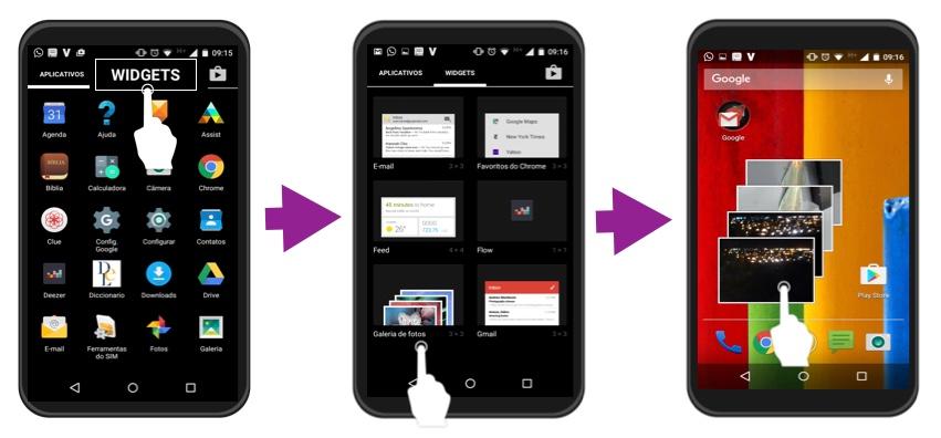 Passos 2, 3 e 4 de como usar o Widgets.
