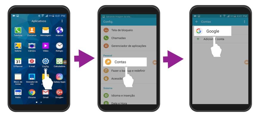 3 primeiros passos para eliminar uma conta em um telefone com o SO Android.