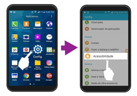 Exemplo de como acessar o menu de Acessibilidade no Android.