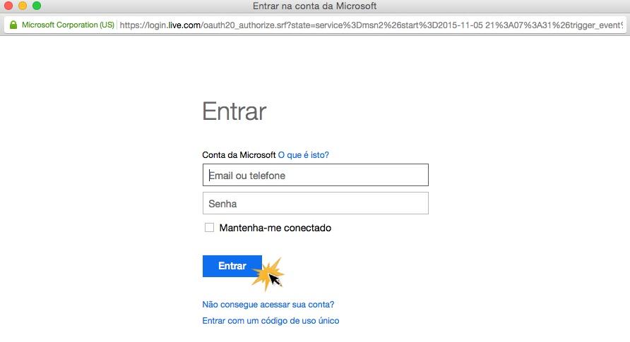 Faça login com a conta que você escolheu.