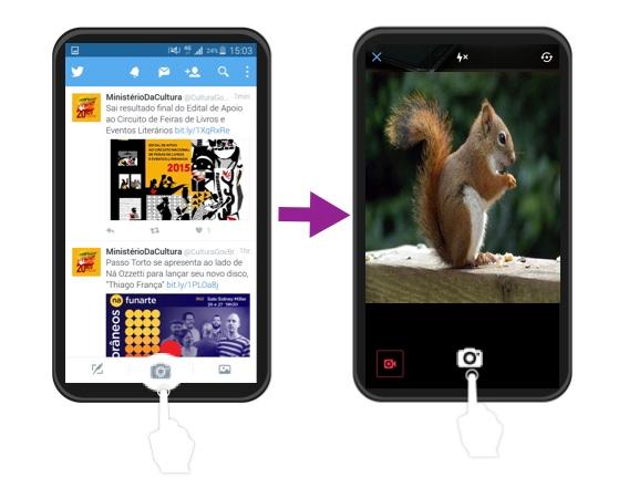 Abra a câmera e tire a foto para postá-la no Twitter.