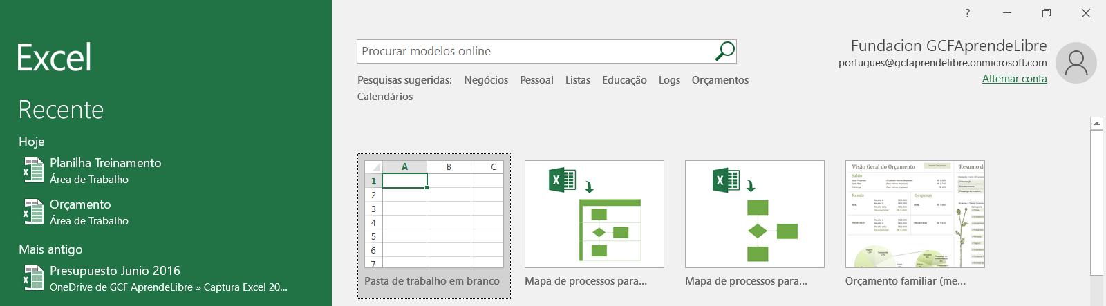 Exemplo de como abrir ou fazer um arquivo no Excel quando abrimos o programa.