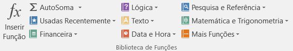 Imagem com as funções do Excel 2016.