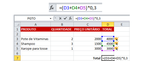 Exemplo de como fazer uma fórmula