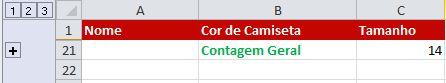 Exemplo de imagem de uma planilha com o nível mais baixo selecionado ao trabalhar com dados já organizados no Excel 2010.