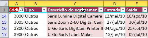 Exemplo de imagem do resultado do filtro numérico no Excel 2010.