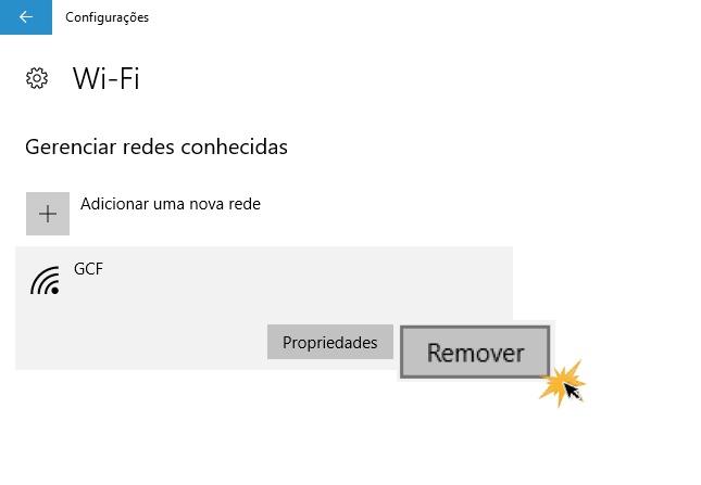 Clique em Remover na red wifi que você quer eliminar.