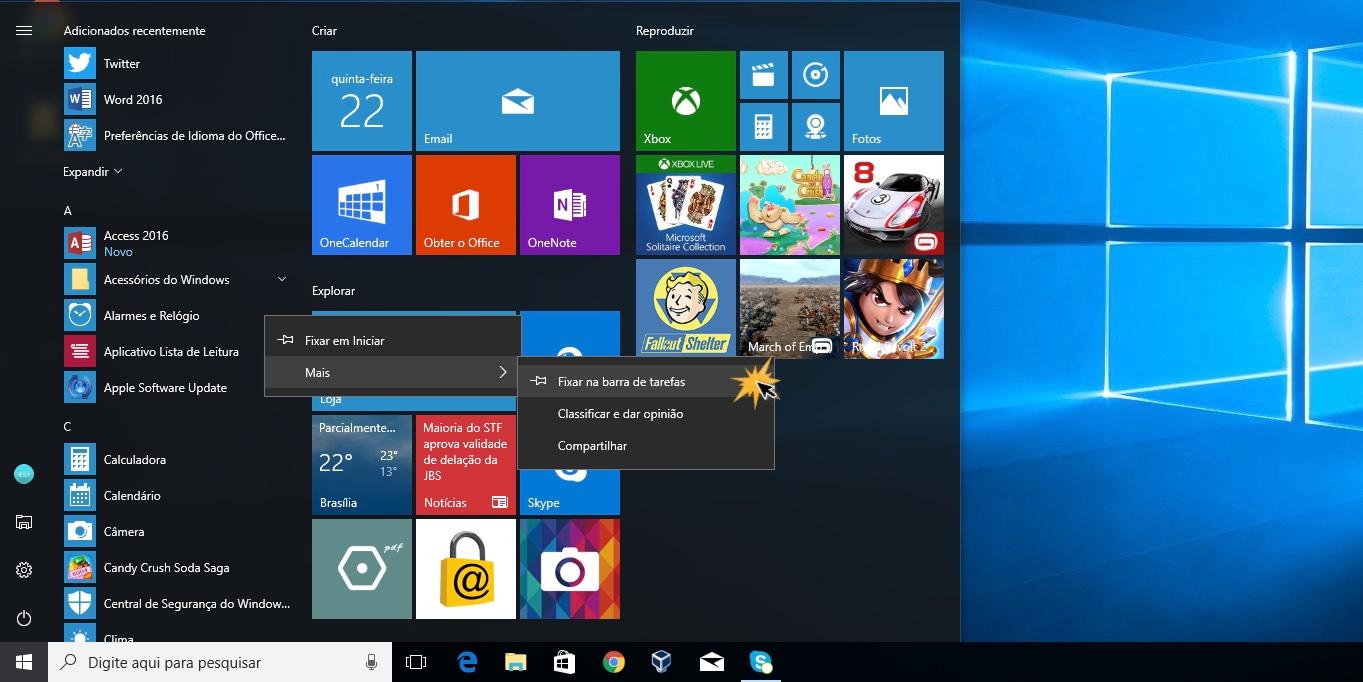 Selecione a opção fixar na barra de tarefas.