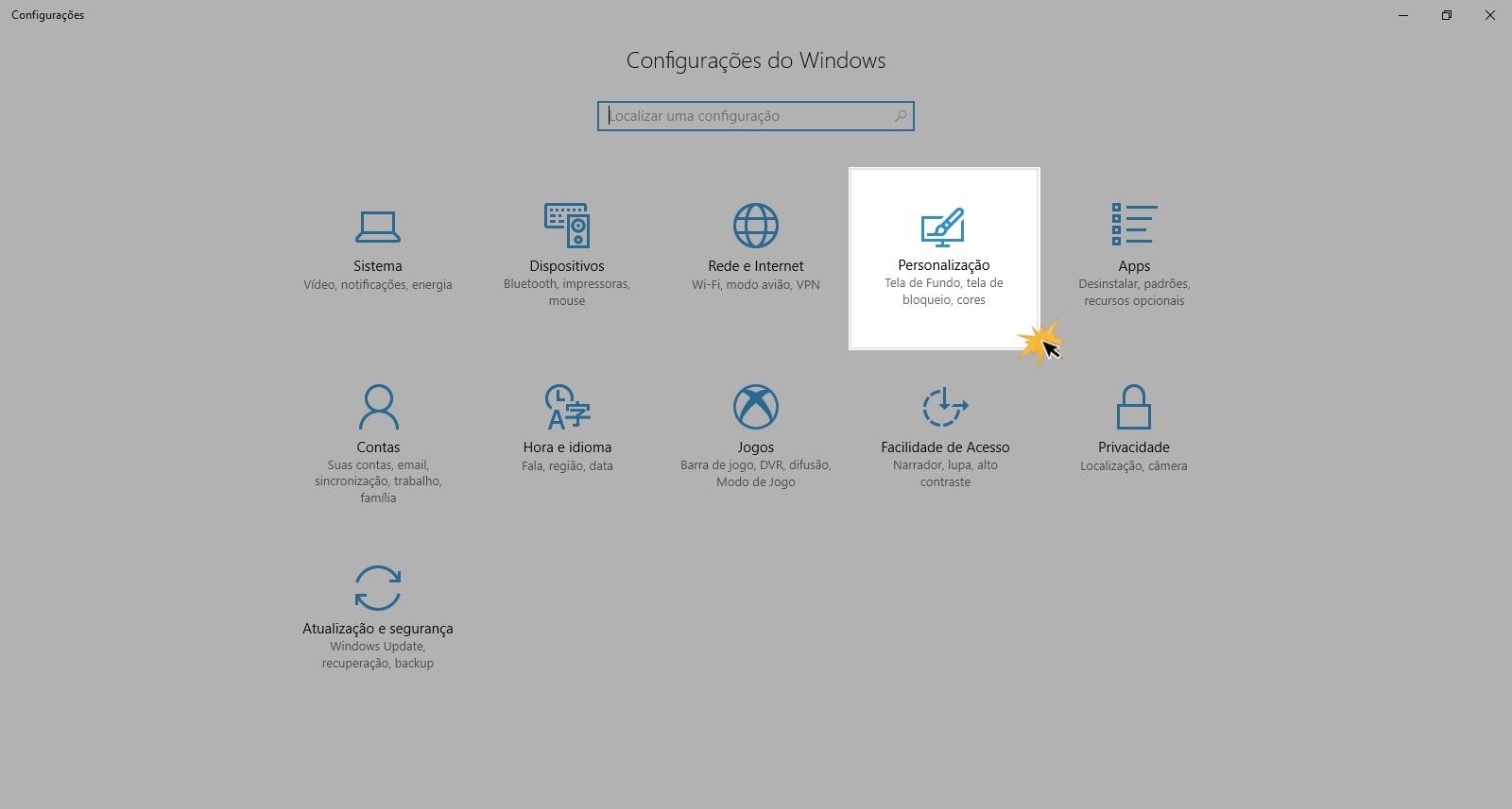 Selecione a opção Personalização.