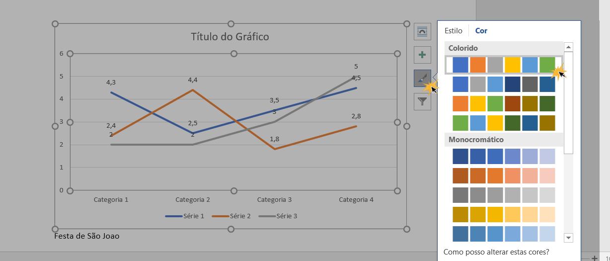 Mudar o conjunto de cores do gráfico.