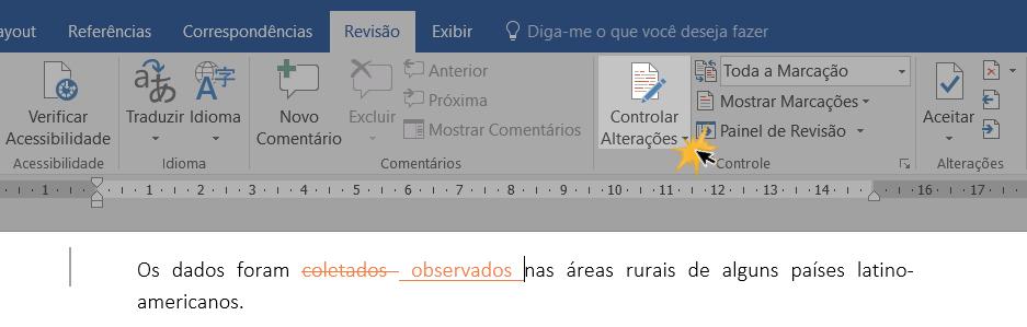 Opção para Controlar as Alterações.