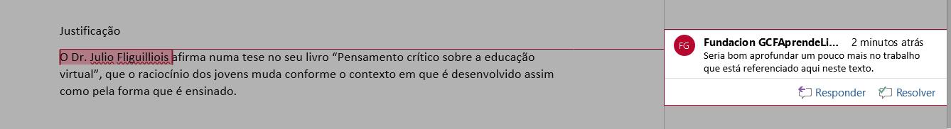 Inserir comentário no texto selecionado.