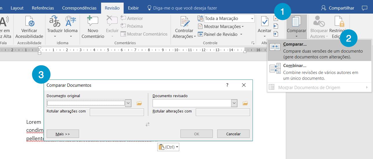 Comparar documentos usando a opção Comparar.