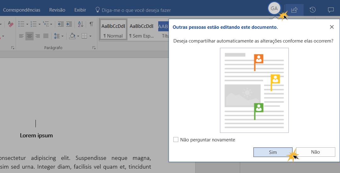 Estabelecer o tipo de alterações no documento compartido.