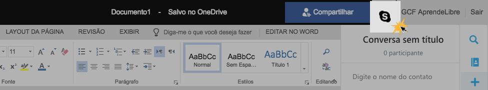 Ícone do Skype na faixa de opções do Word Online.