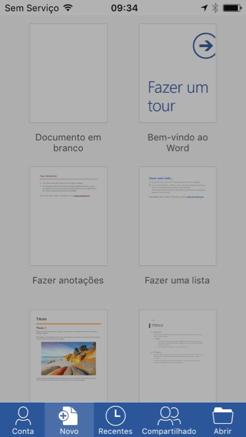 Apresentação do Word no iPhone.