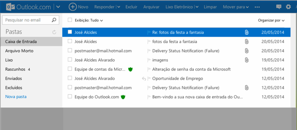 Caixa de entrada do Outlook.