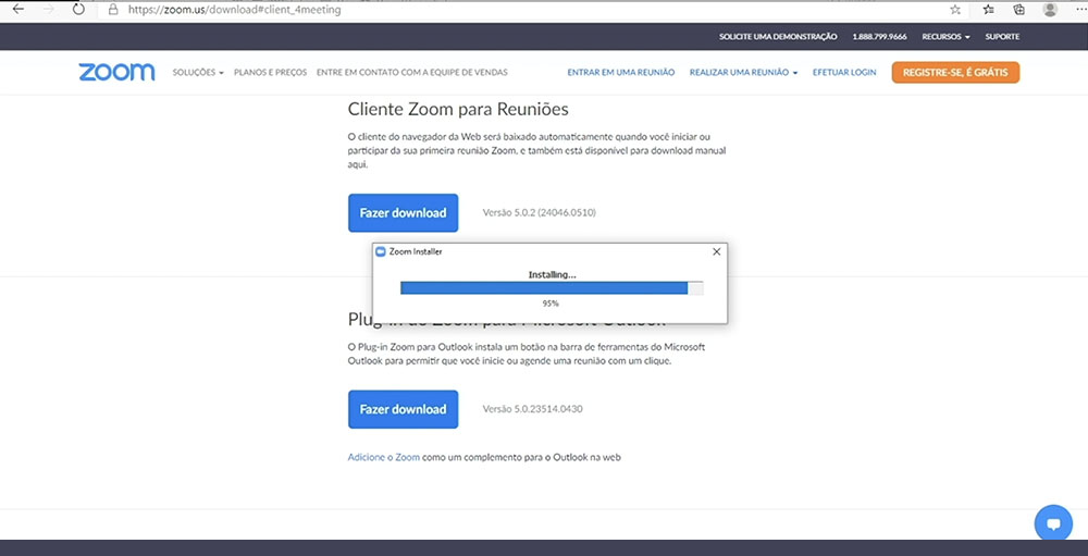 Imagem processo de instalação do Zoom no computador