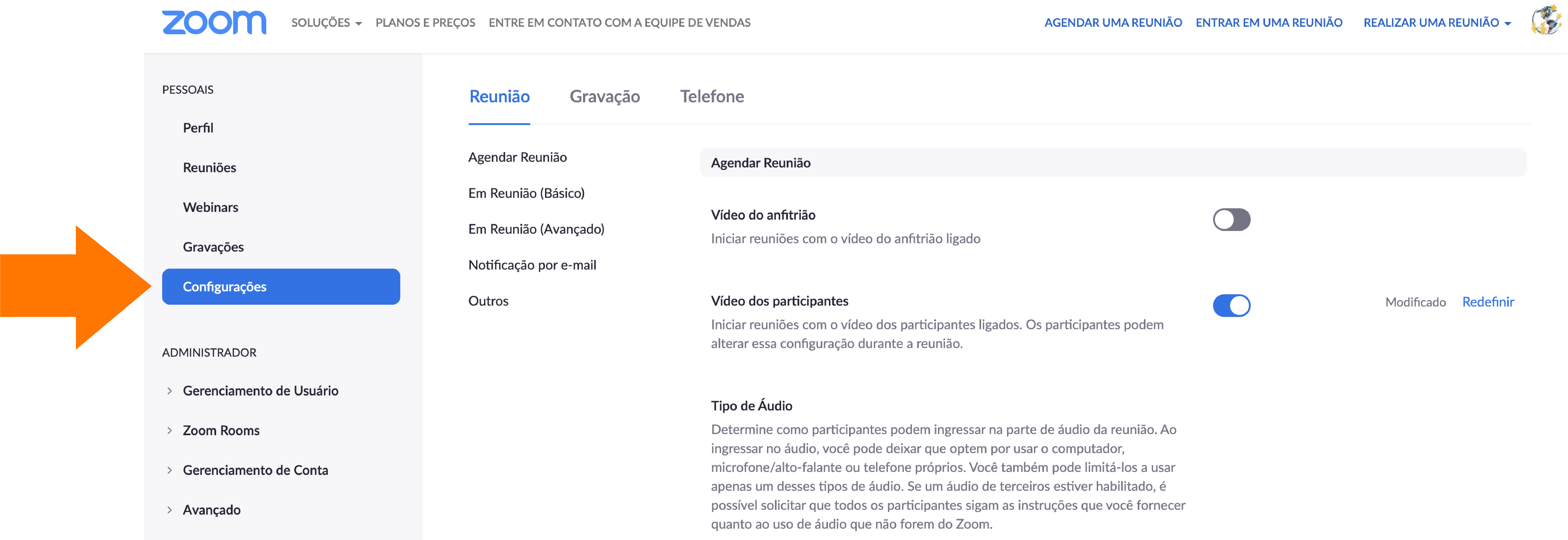 Imagem de como configurar as preferências do seu perfil do Zoom2
