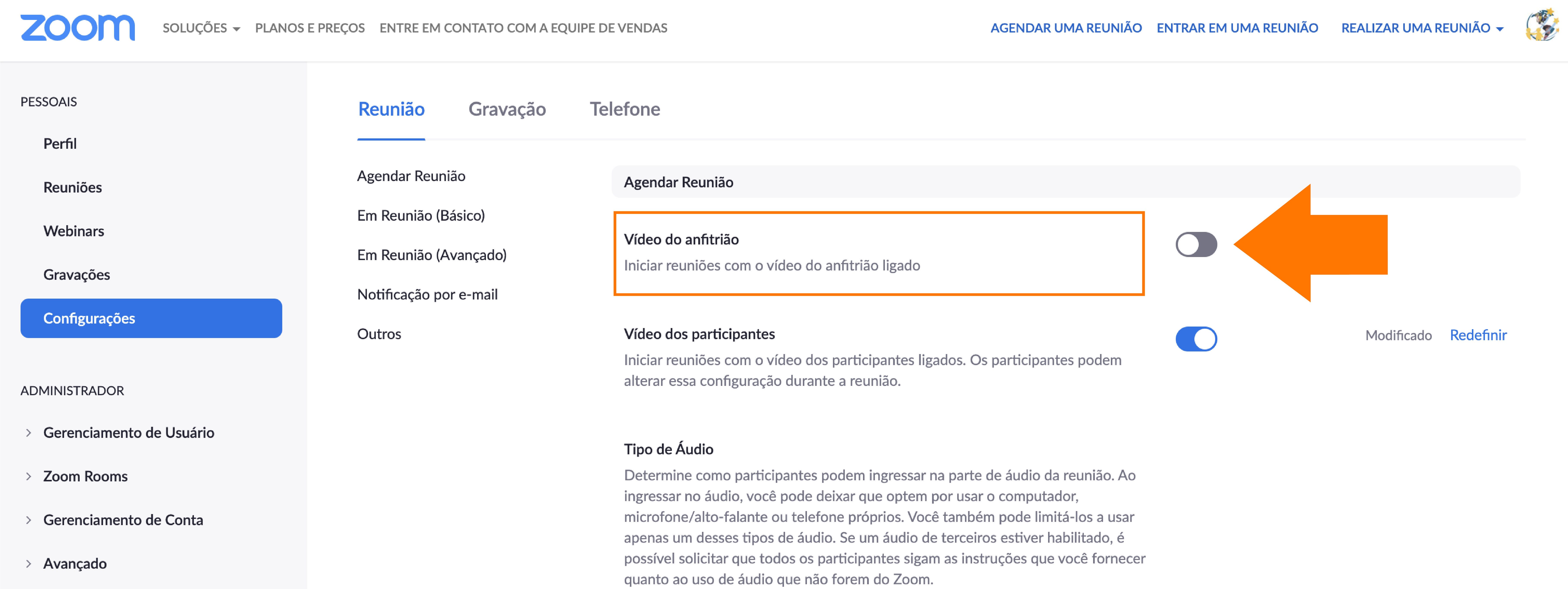 Imagem de como configurar as preferências do seu perfil do Zoom