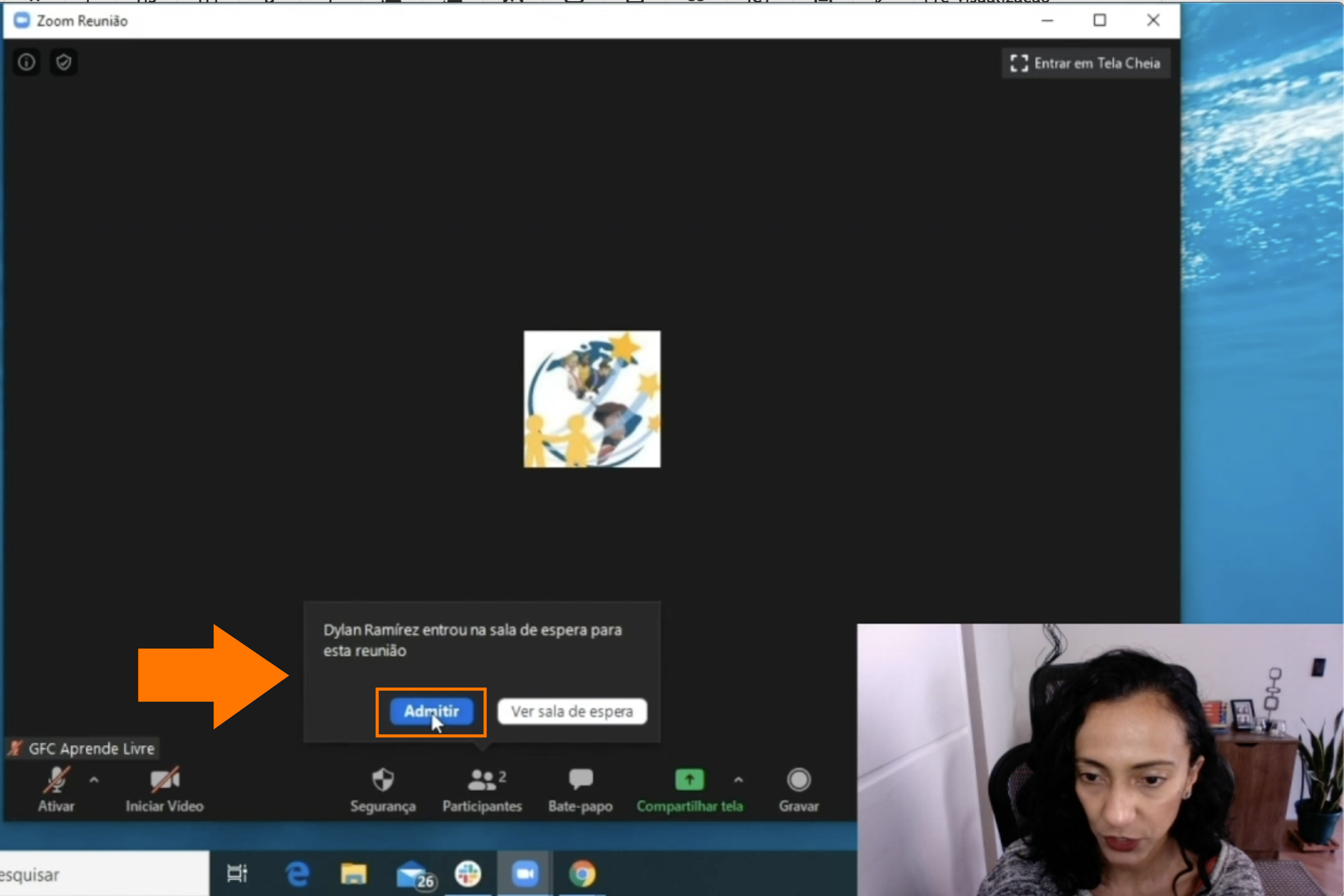 Imagem de como admitir a entrada de um participante a sua reunião do Zoom