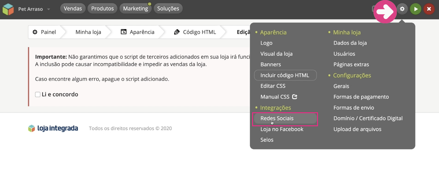 imagem1 configurar as redes sociais da sua loja virtual na loja integrada